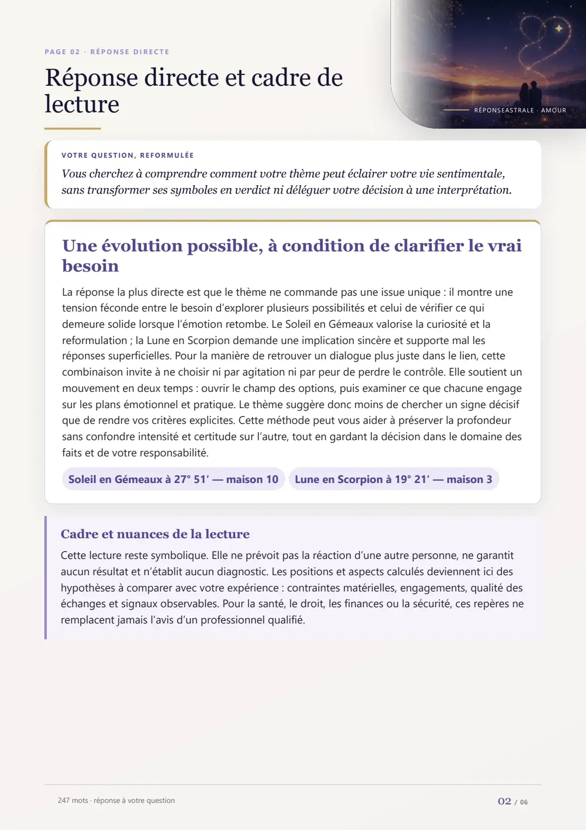 Aperçu de la réponse directe du rapport Amour